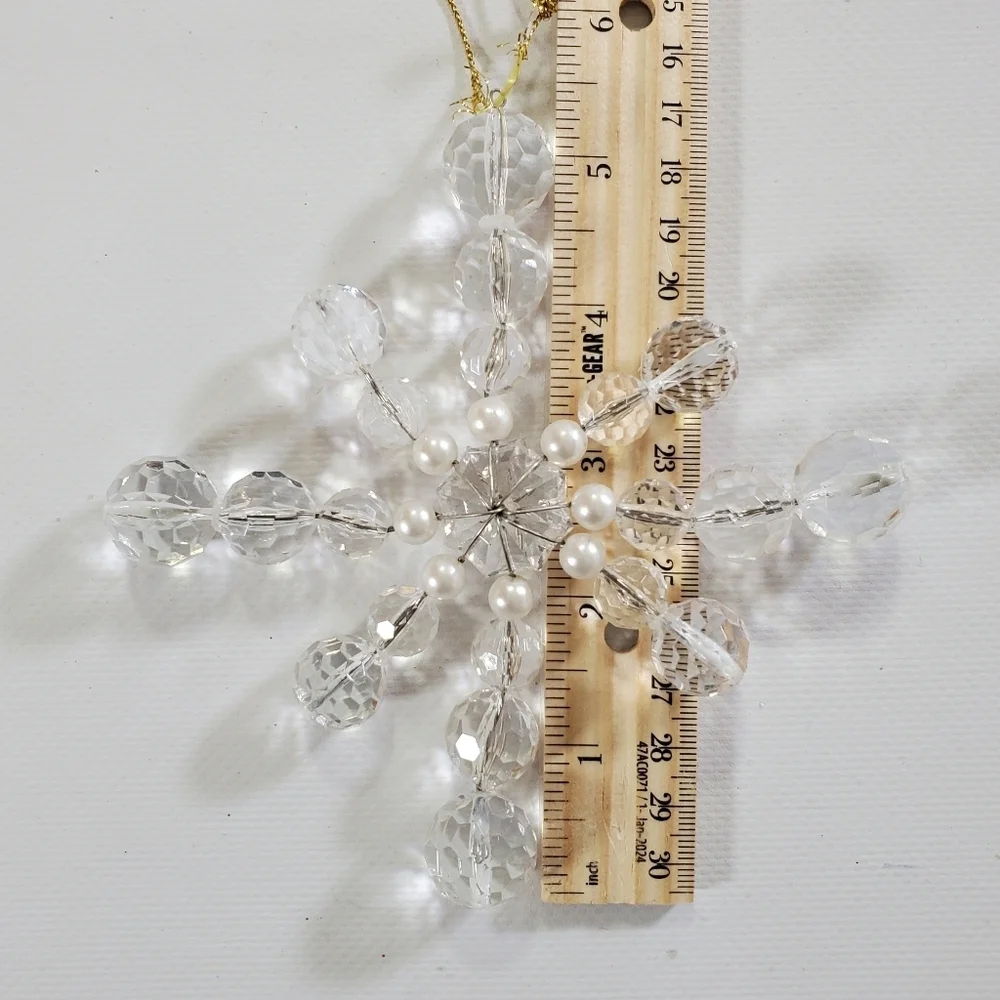Christmas Ornaments Clear Snowflakes and White Blue Glitter Icicles Holiday